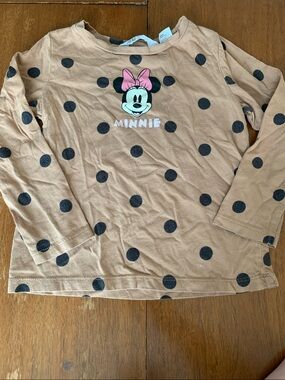 🍊5/$25 Disney Tan Polka Dot Minnie Mouse Long Sleeve Shirt size 3-4Y